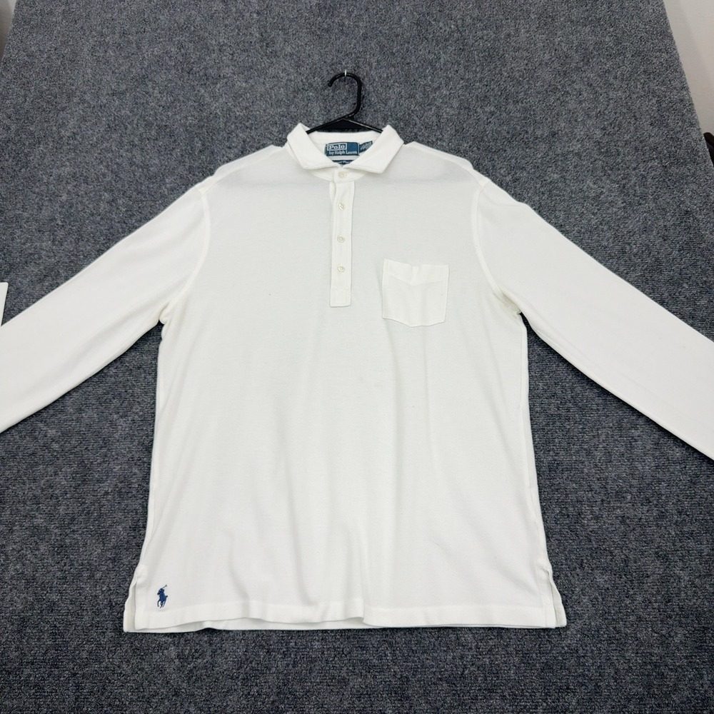 Polo Ralph Lauren Polo Shirt Mens XL White Pima Cotton Long Sleeve Pocket Preppy